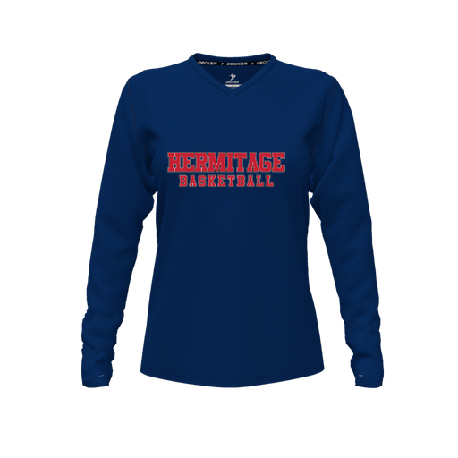 [CUS-DFW-TEES-PER-VNK-LSL-NVY-FYXS-LOGO2] Performance T-Shirt (Female Youth XS, Navy, V Neck, Logo 2, Long Sleeve)