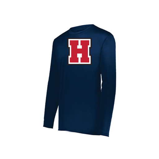 [222823.065.S-LOGO1] Youth LS Smooth Sport Shirt (Youth S, Navy, Logo 1)